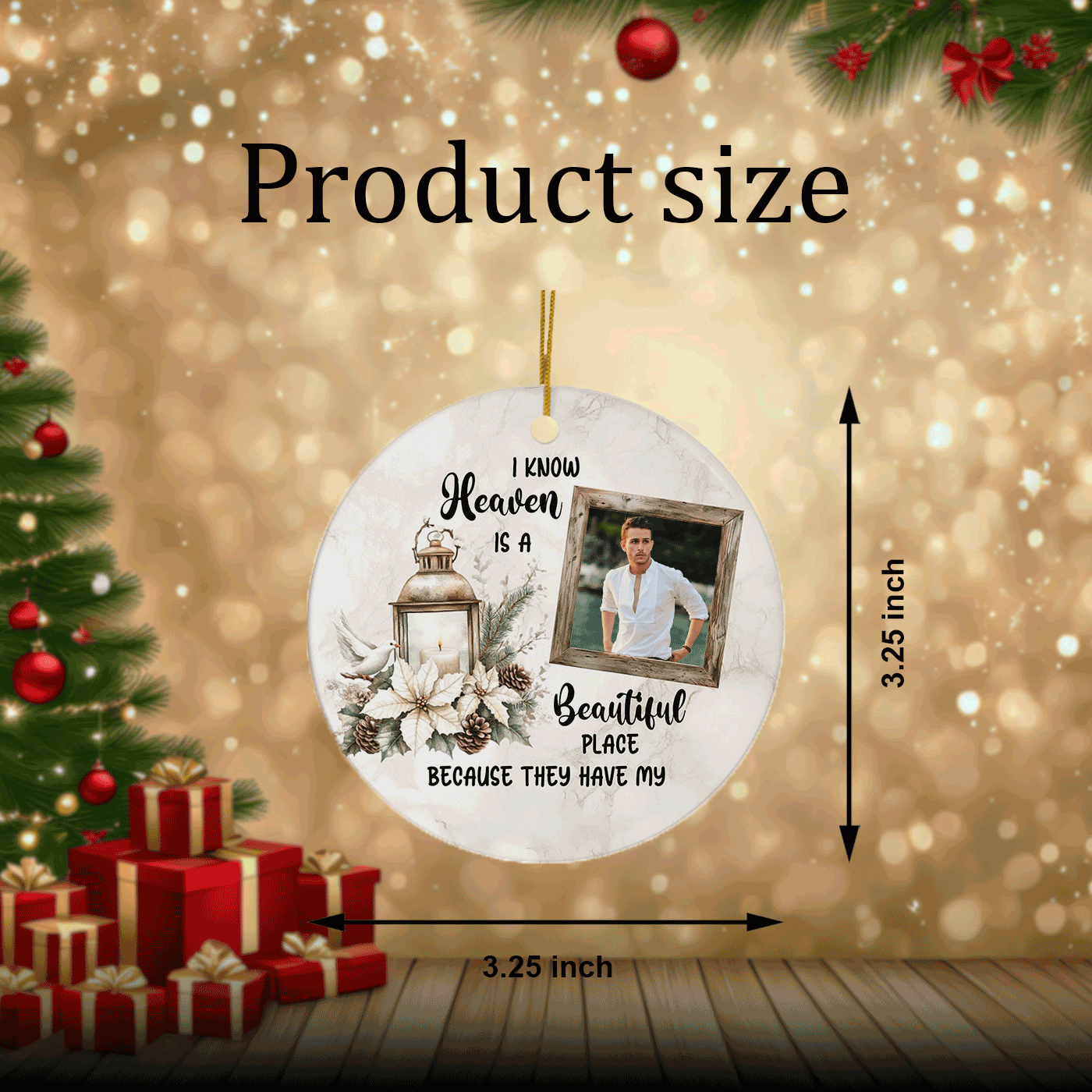 Rustic Memorial with Lantern and Dove | "Heaven is a Beautiful Place" | Christmas | Ceramic Ornament